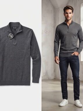 Men's Zip-Neck Sweater in Charcoal Gray XL